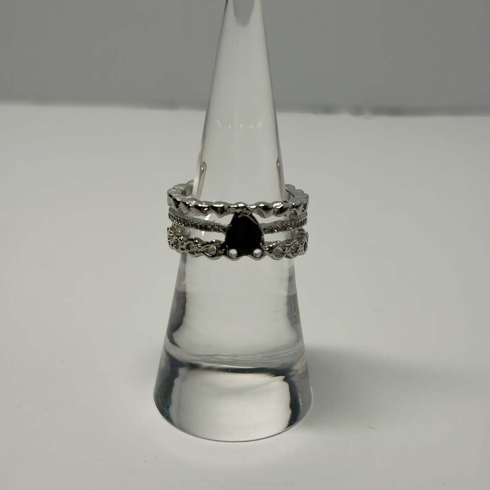 Silver tone gothic faux ring stack